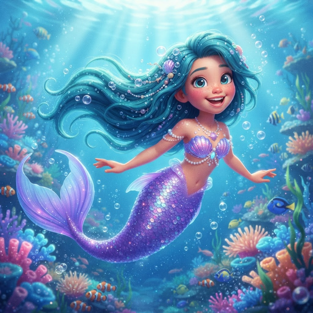Illustration of Miah the Mermaid, The Gentle Explorer