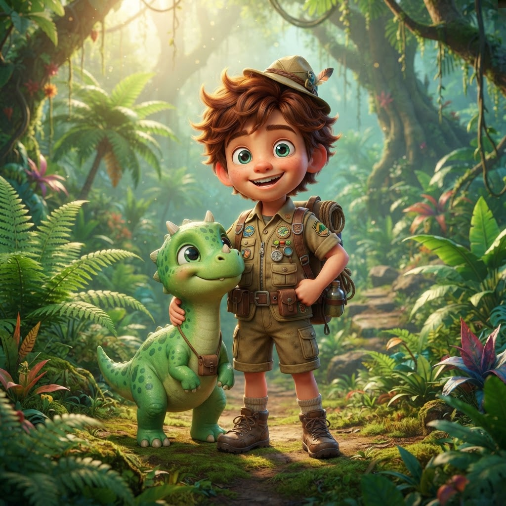 Illustration of Theo the Dino Explorer, The Loyal Adventurer